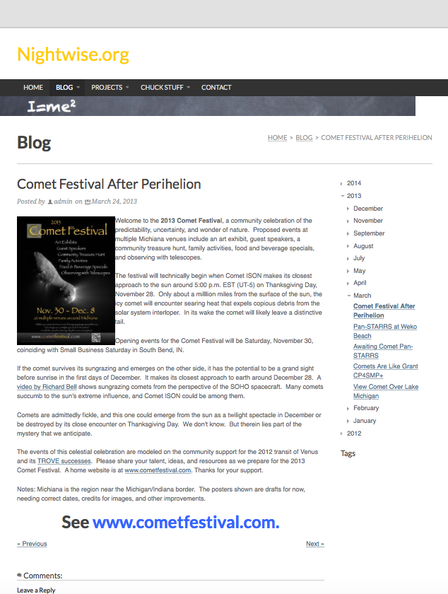 Nightwise.org : Comet Festival After Perihelion.png