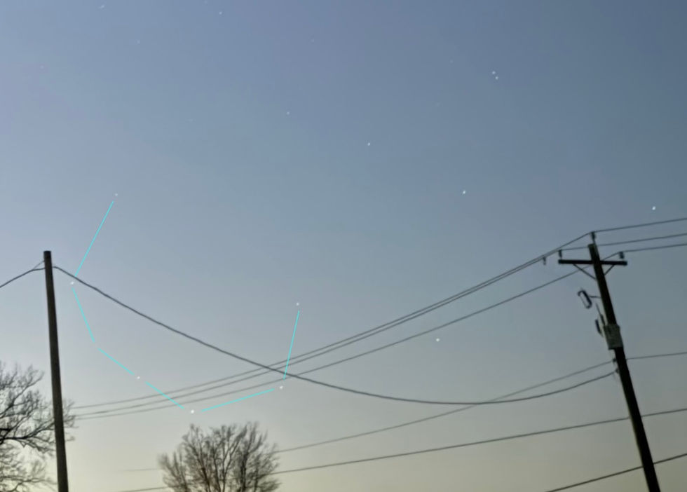 Excerpted from above image, six of seven stars of the u-shaped Northern Crown appear low on the horizon on December 8, 2024. The faint stars, not all visible to the naked eye, appear in the image because the camera takes a long duration photo.