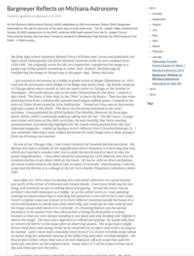 Nightwise.org : Bargmeyer Reflects on Michiana Astronomy.png