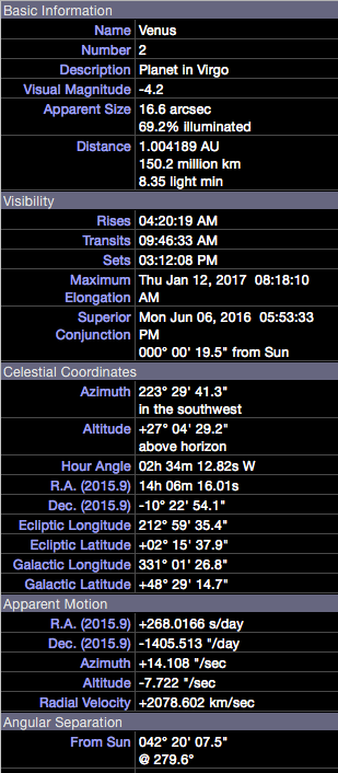 Venus details at start of occultation, as seen from South Bend, IN.
