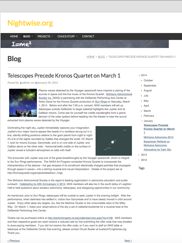 Nightwise.org : Telescopes Precede Kronos Quartet on March 1.png