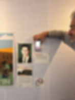 Abu Sitta in video-call beside his young self in portrait inside Gaza Travel Agency. Photo by Kim Postma