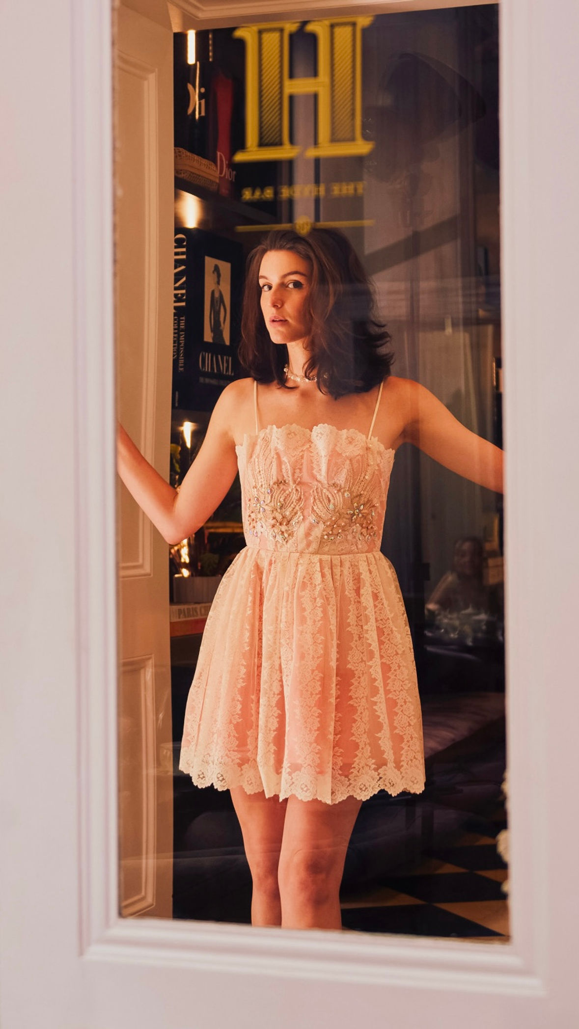 Hand Beaded Coral Pink Tea Dress