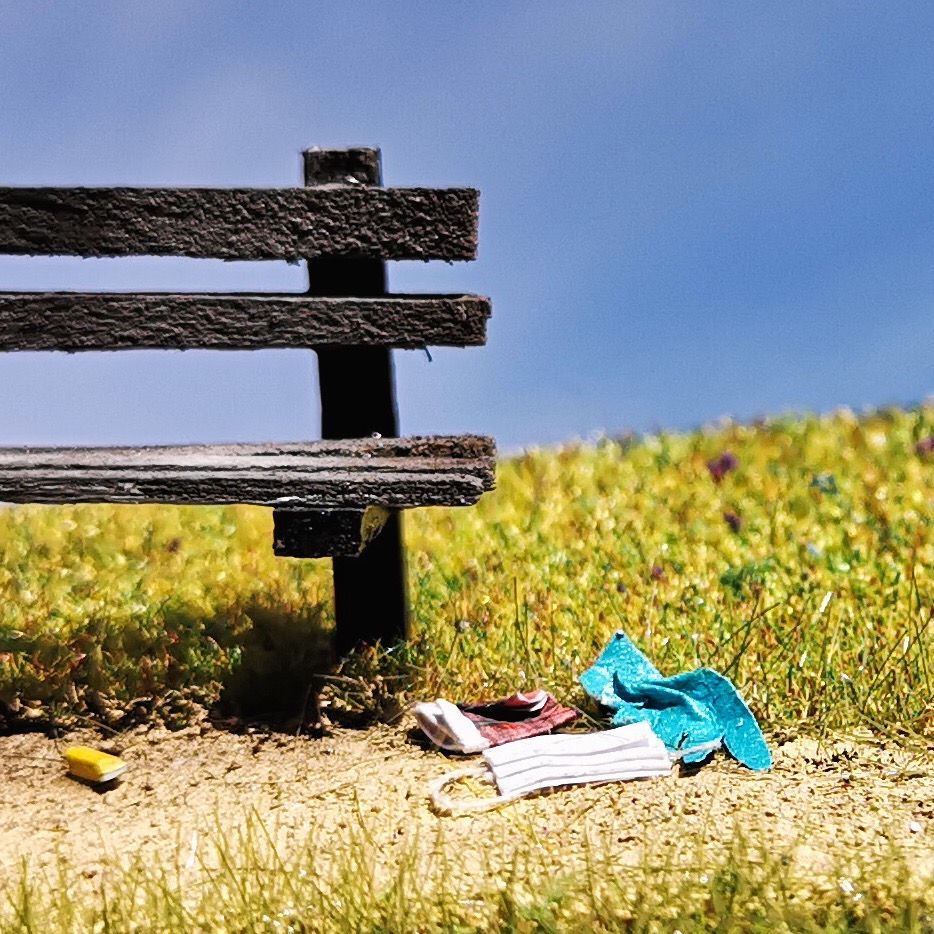 Corona abandoned park bench diorama