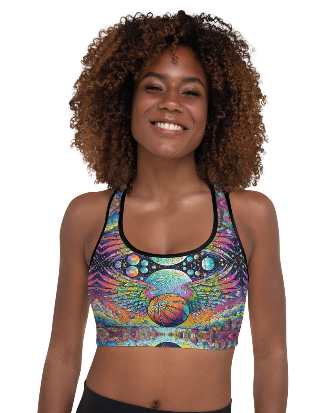 woman smiling in sports bra