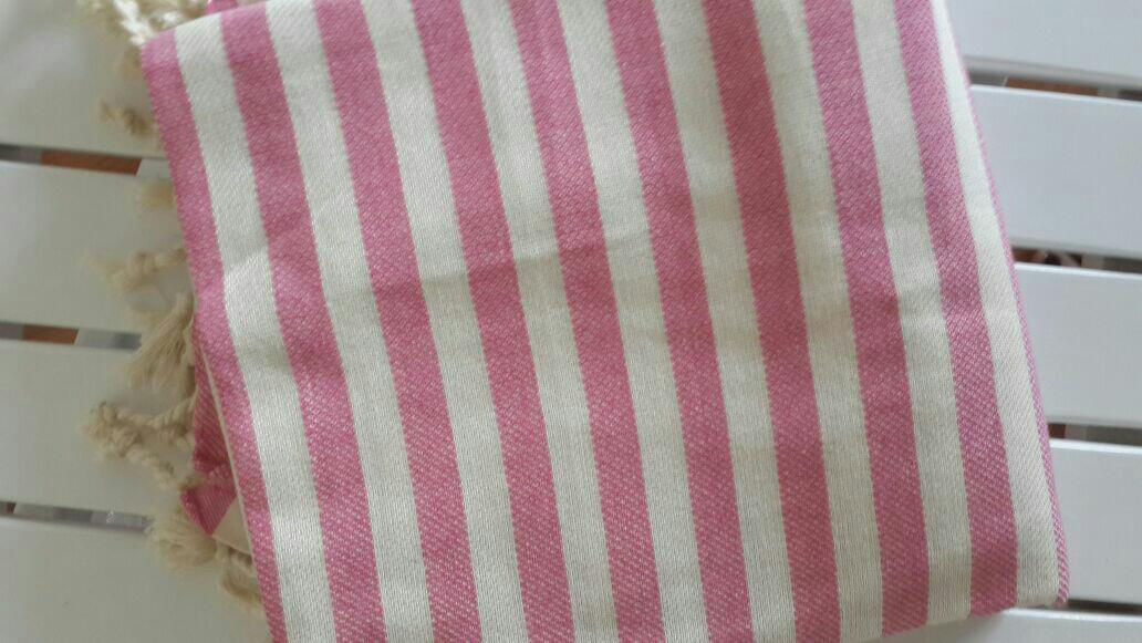 Pink Hamam Towel. Stripes