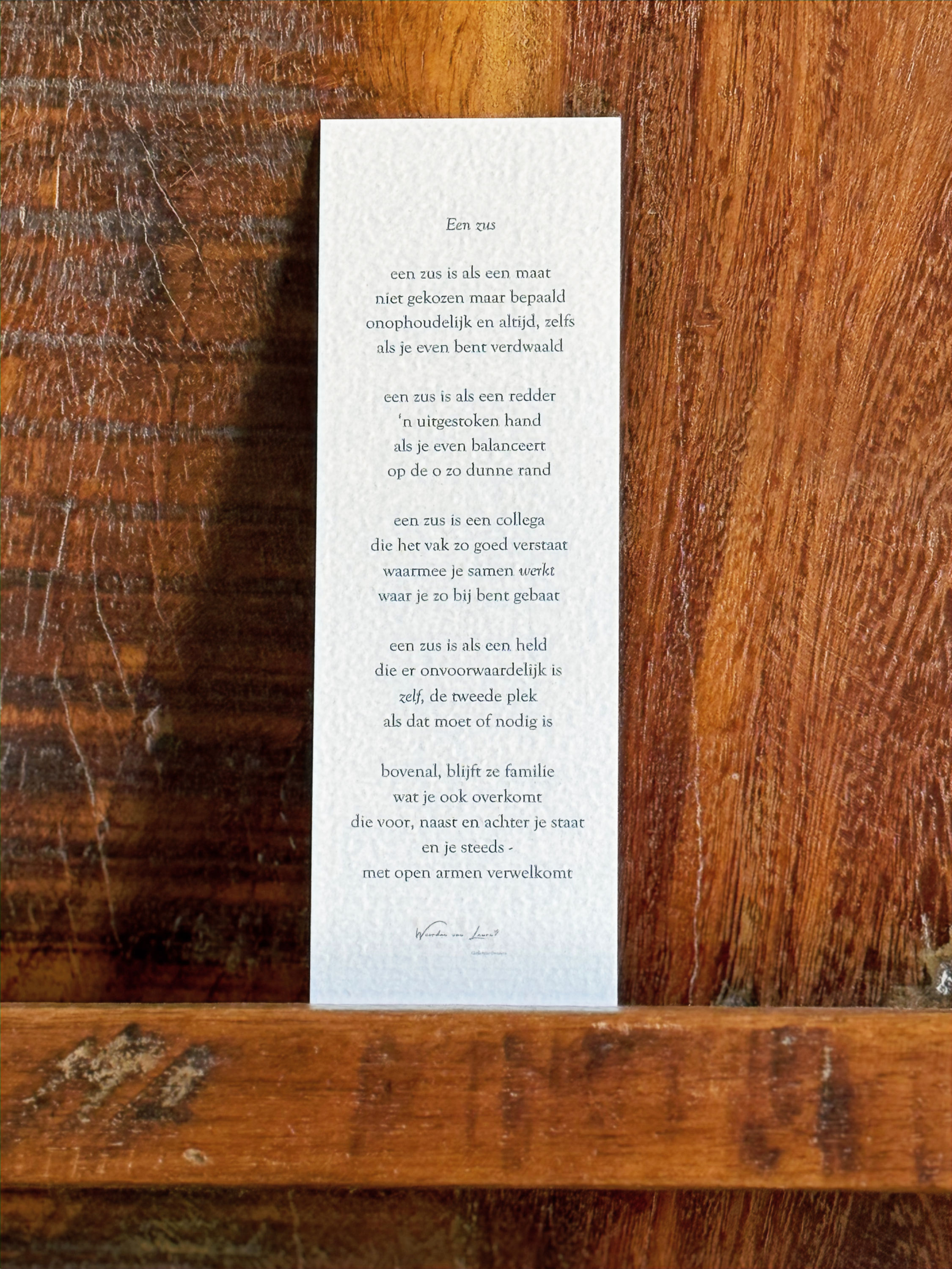 Boekenlegger gedicht: een Zus