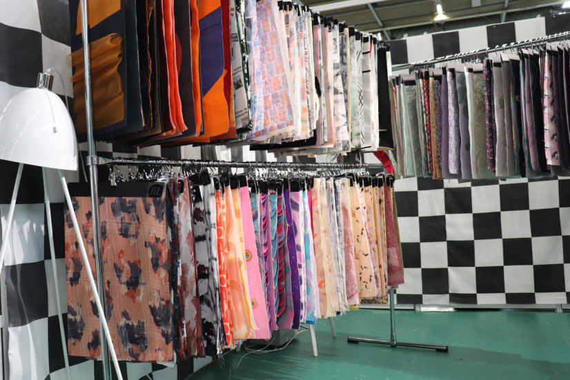 Textile Print Collection by Ria Lehner Fabric Sample hanging