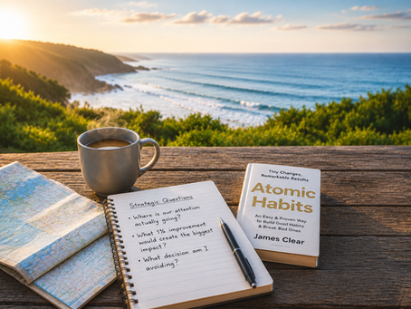 Overlooking the Wild Coast with coffee and Atomic Habits driven self-reflections