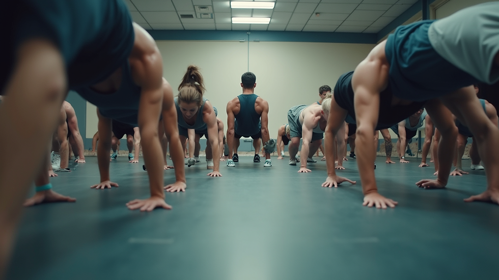 Eye-level view of a training session with individuals engaged in various exercises