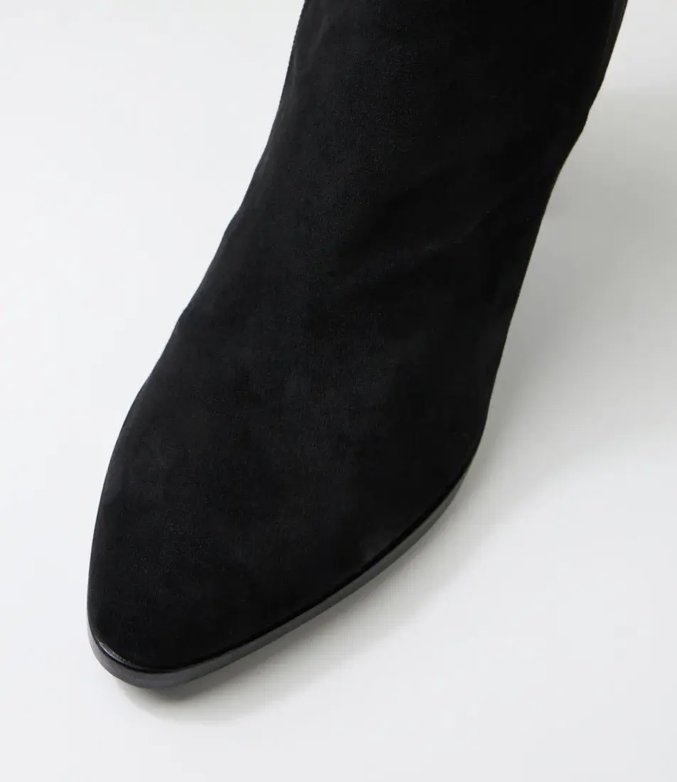 Thumbnail: Django & Juliette - Ainsley Black Suede Mid Calf Boot