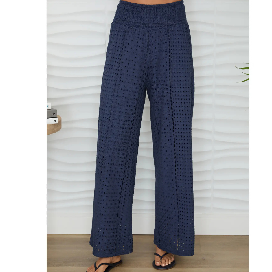 Milio Milano - Navy broderie anglaise cotton lined trouser