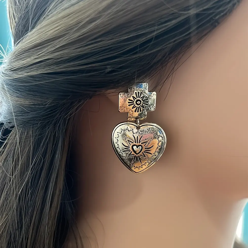 Thumbnail: VIntage gold boho heart earrings