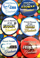 Custom buttons for local schools granduations