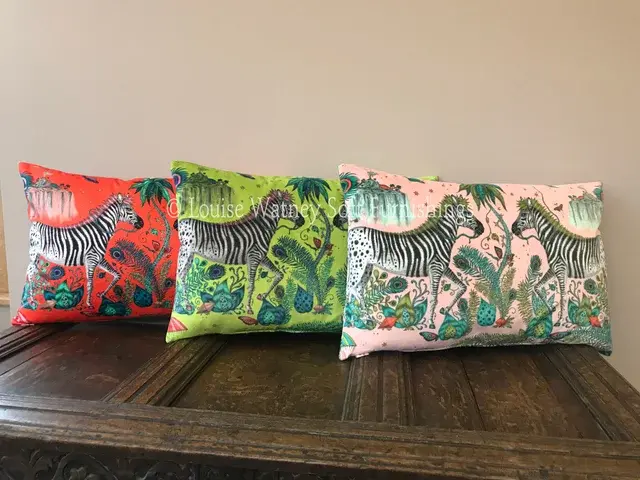 Cushions made in Emma Shipley's Lost World Fabric