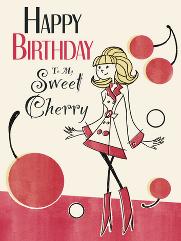 Birthday Card, Birthday. Retro, Cherry