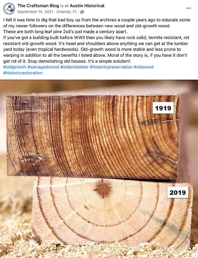 Old Growth Wood vs. New Wood