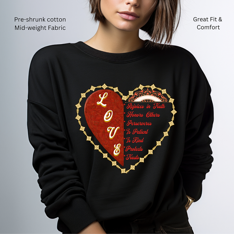 Thumbnail: Model wearing Spiritual Love Graphic Sweatshirt in black w/ features