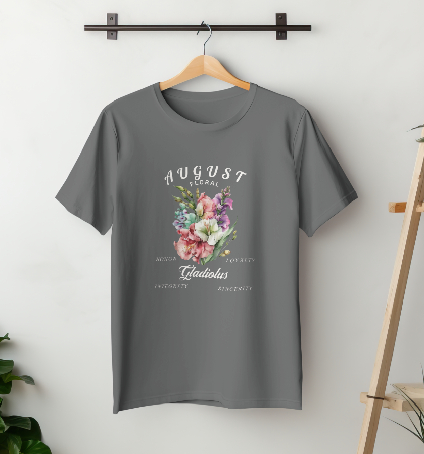 Thumbnail: Grey "August Gladiolus Floral Birthday T-Shirt"