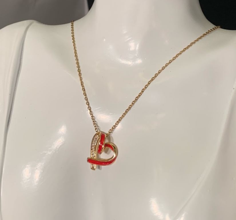 Enameled Heart Necklace on mannequin