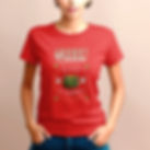 Model wearing the August Queen Birthday T-shirt in red