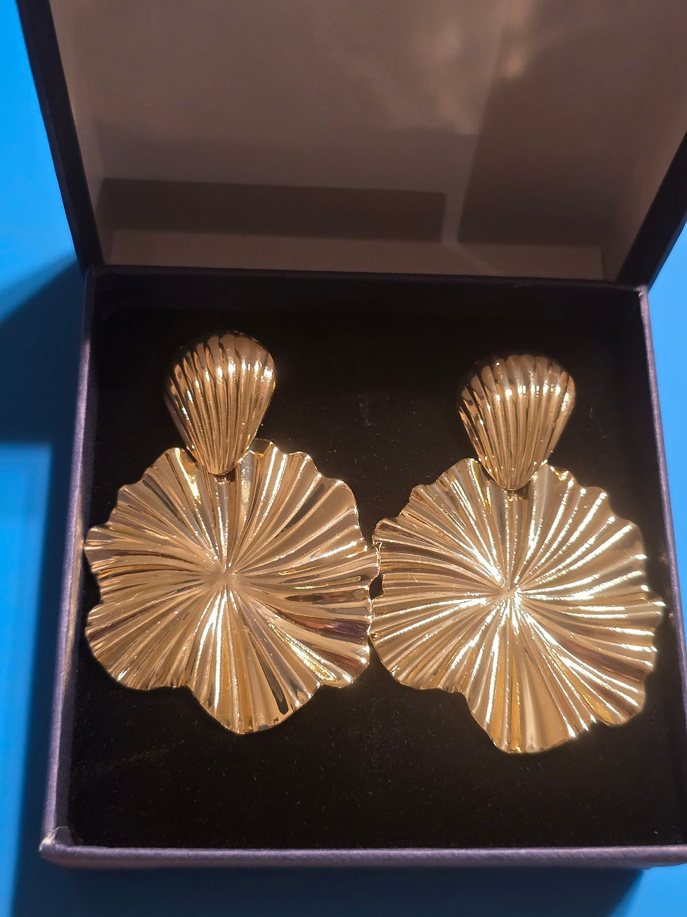 Gold Swirl Earrings in jewelry box