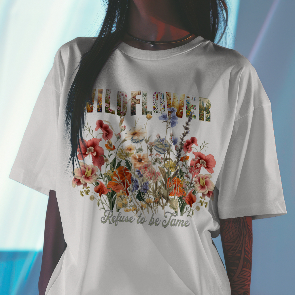 Model wearing Wildflower Floral Graphic T-shirt in white