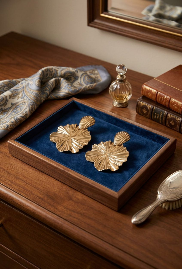 Thumbnail: Gold Swirl Earrings in jewelry box