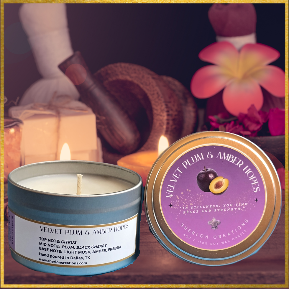 Tabletop view of Velvet Plum & Amber Scented Hopes Candle