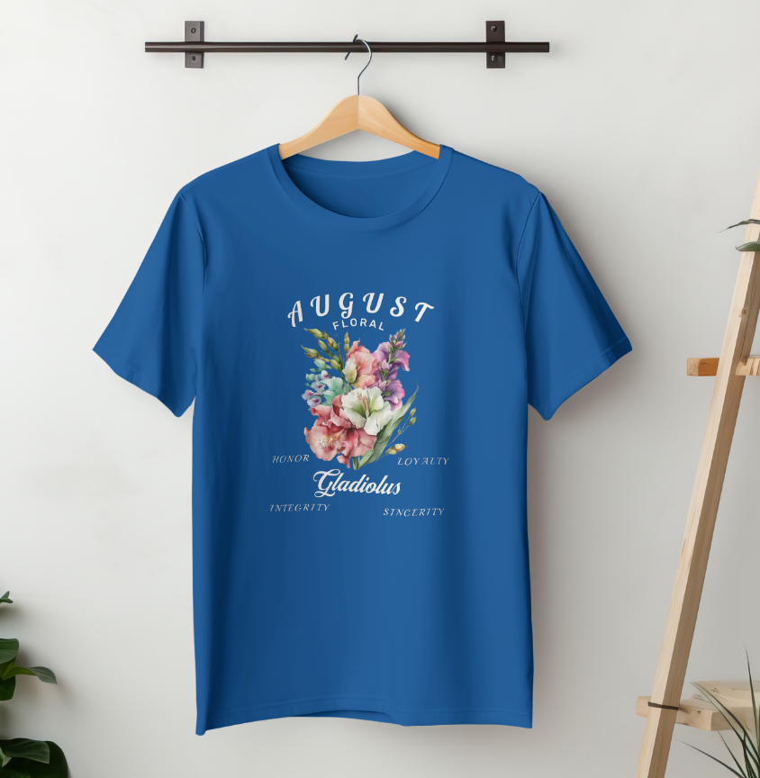 Thumbnail: Blue "August Gladiolus Floral Birthday T-Shirt"
