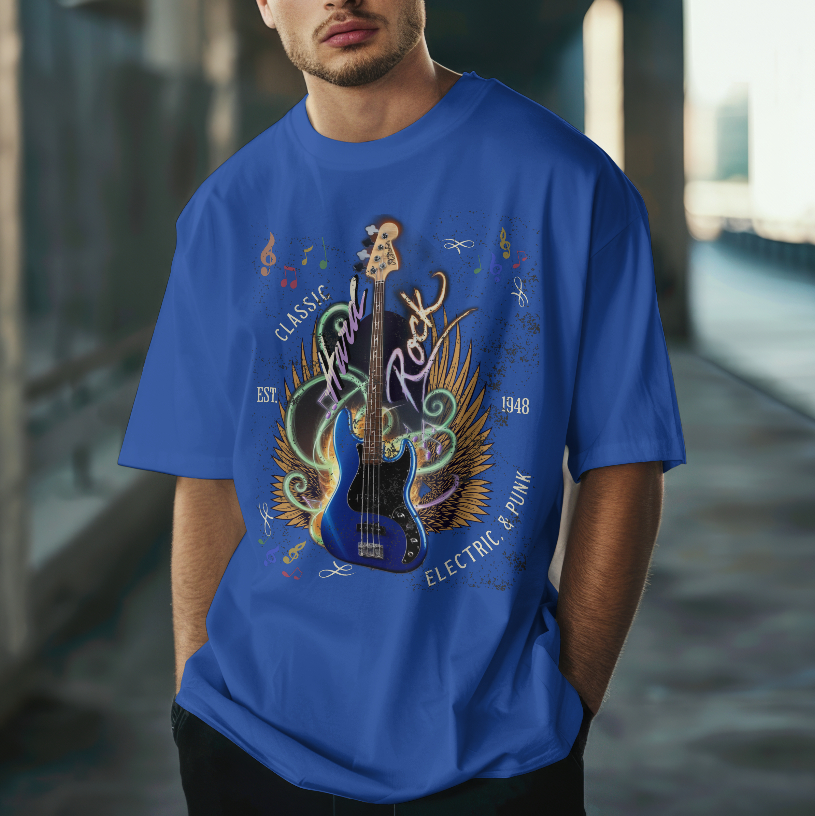 Thumbnail: Model wearing Rock Music Graphic T-shirt in Royal Blue