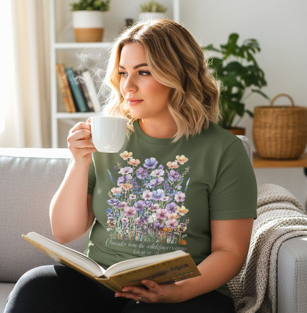 Thumbnail: Model wearing Purple Hues Wildflower T-shirt in green
