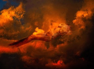 Celestial Body Dramatic Red Clouds