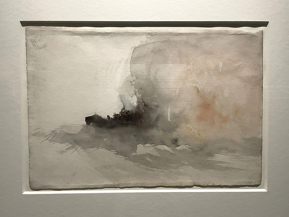 《沉船，可能與「蘭茲角的長船燈塔」有關》（A Wreck, Possibly Related to ‘Longships Lighthouse, Land’s End’），約1834年，約瑟夫．馬洛德．威廉．透納，紙本、水彩，1856年英國接收的透納遺贈。（Art Map攝）