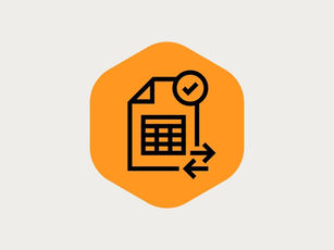 Icon representing verified Product Carbon Footprint (PCF) data — a document with a checkmark and bidirectional arrows, symbolizing verified datasets and data exchange across value chains, aligned with the Catena-X and Together for Sustainability (TfS) PCF Verification Framework.