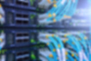 Fiber Optical connector interface. Fibre Channel swich. Severs computer in a rack at the l