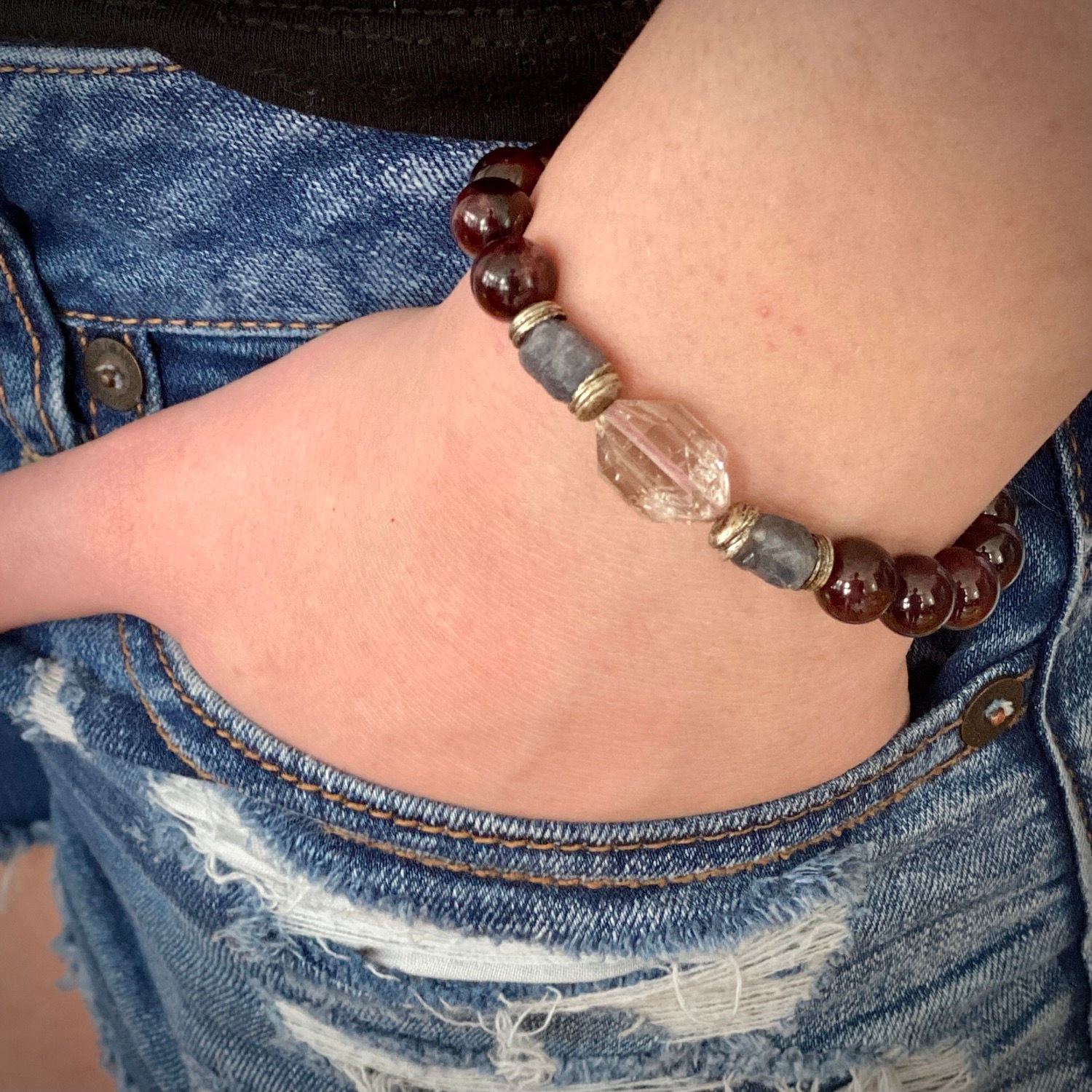 Tibetan quartz/blue sapphire/garnet