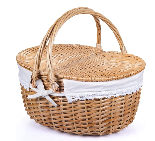 Wicker Picnic Dinner Basket with Lid