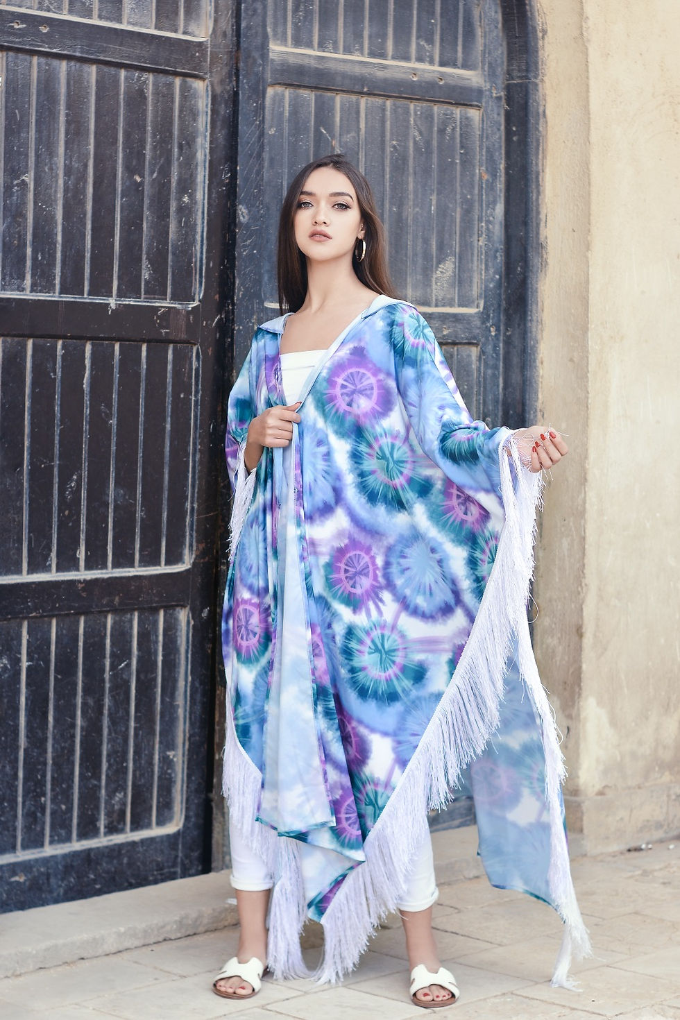 Thumbnail: The dip dye Indian  lady fringed poncho