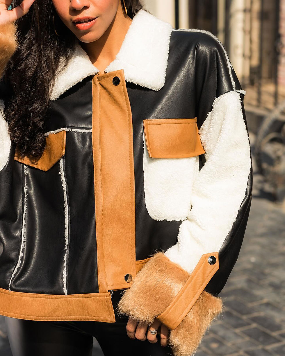 Thumbnail: Florence triple colored fleeced leather jacket