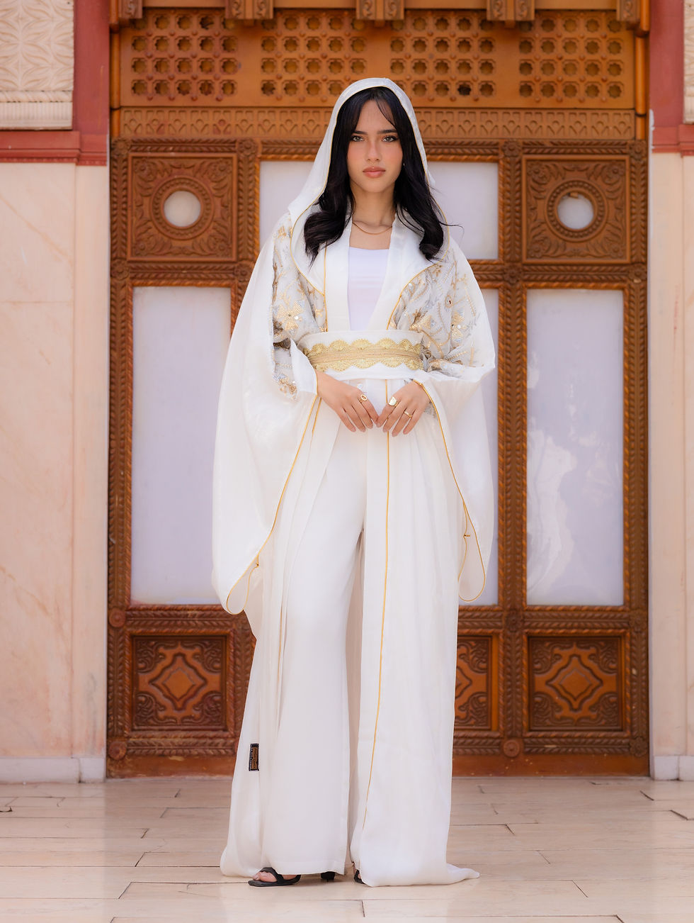 Thumbnail: Noja embroidery white belt kaftan 