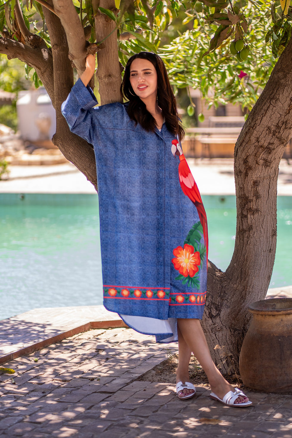 Thumbnail: Tropical parrot breeze shirt dress