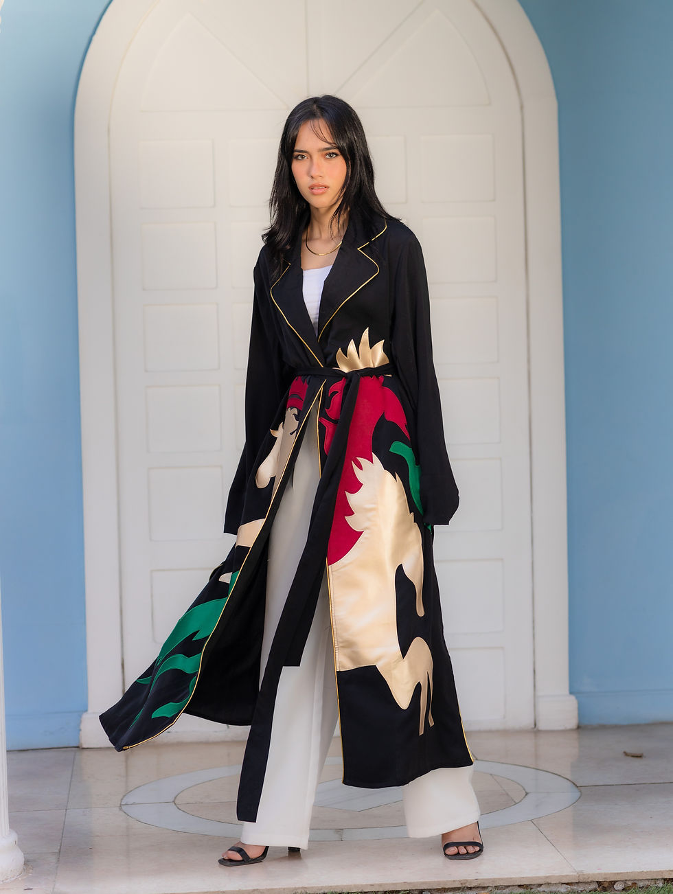 Thumbnail: Ghalia black embroidery horses crepe cardigan 