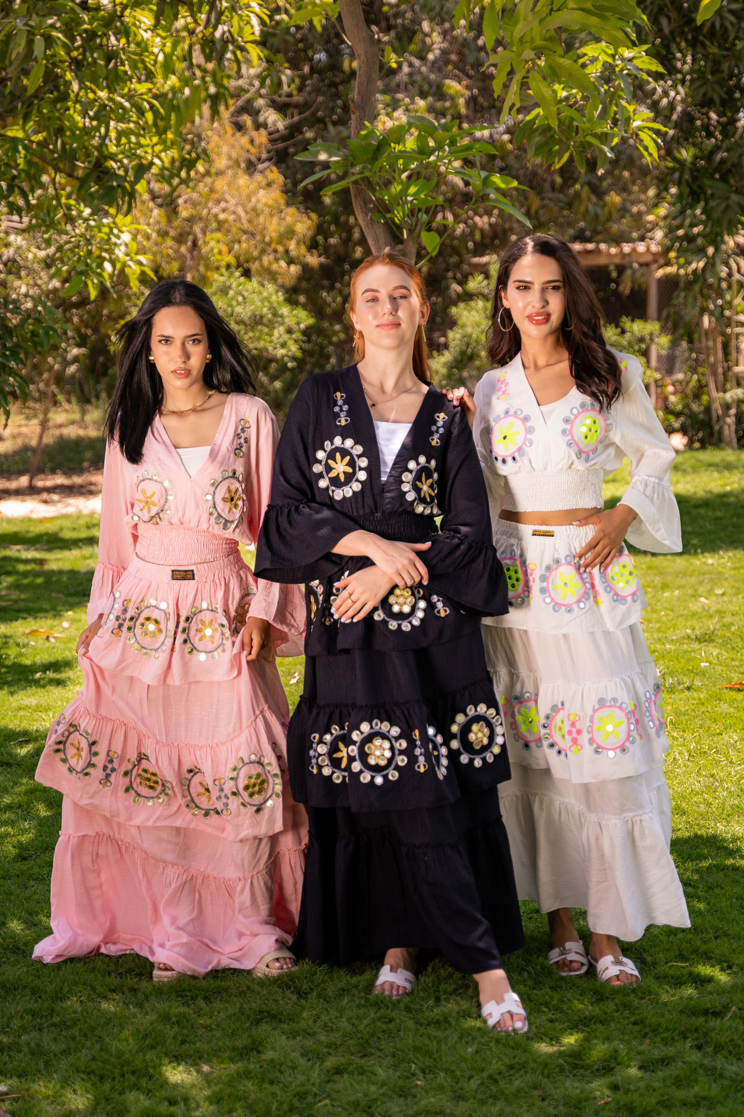 Dania embroidery mirrored  layer skirt set