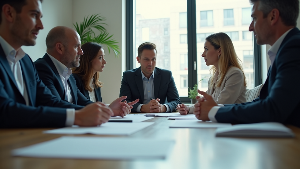 Eye-level view of a consultant discussing strategies with a business team