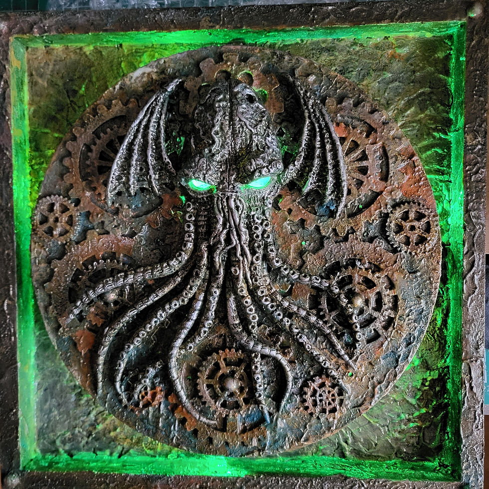 Thumbnail: "The Call of Cthulhu" Mixed Media Steampunk 3D LED Wallart