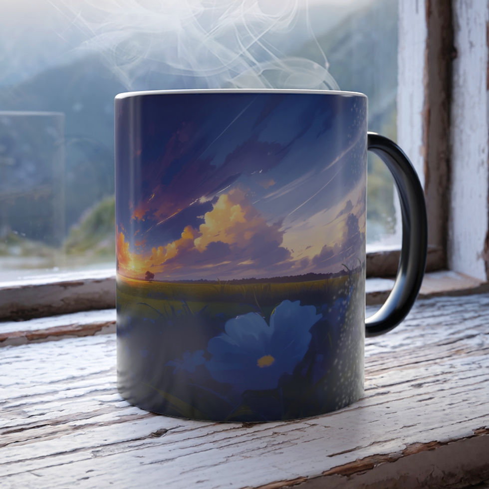 morning coffee. coffee mug. cafe. hot chocolate. hot cocoa. tea. Art Imitates Life Mugs. color morph. sunrise.