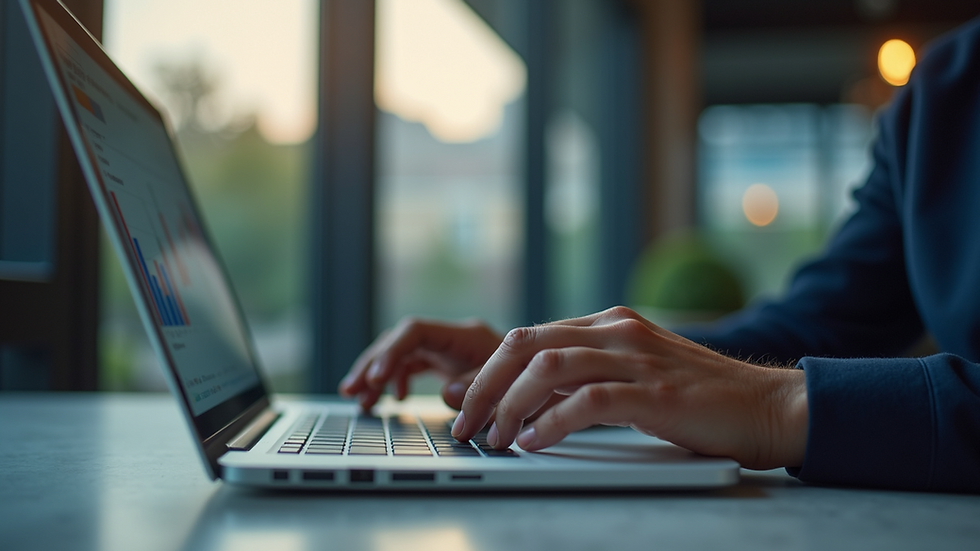 Eye-level view of a person analyzing data on a laptop