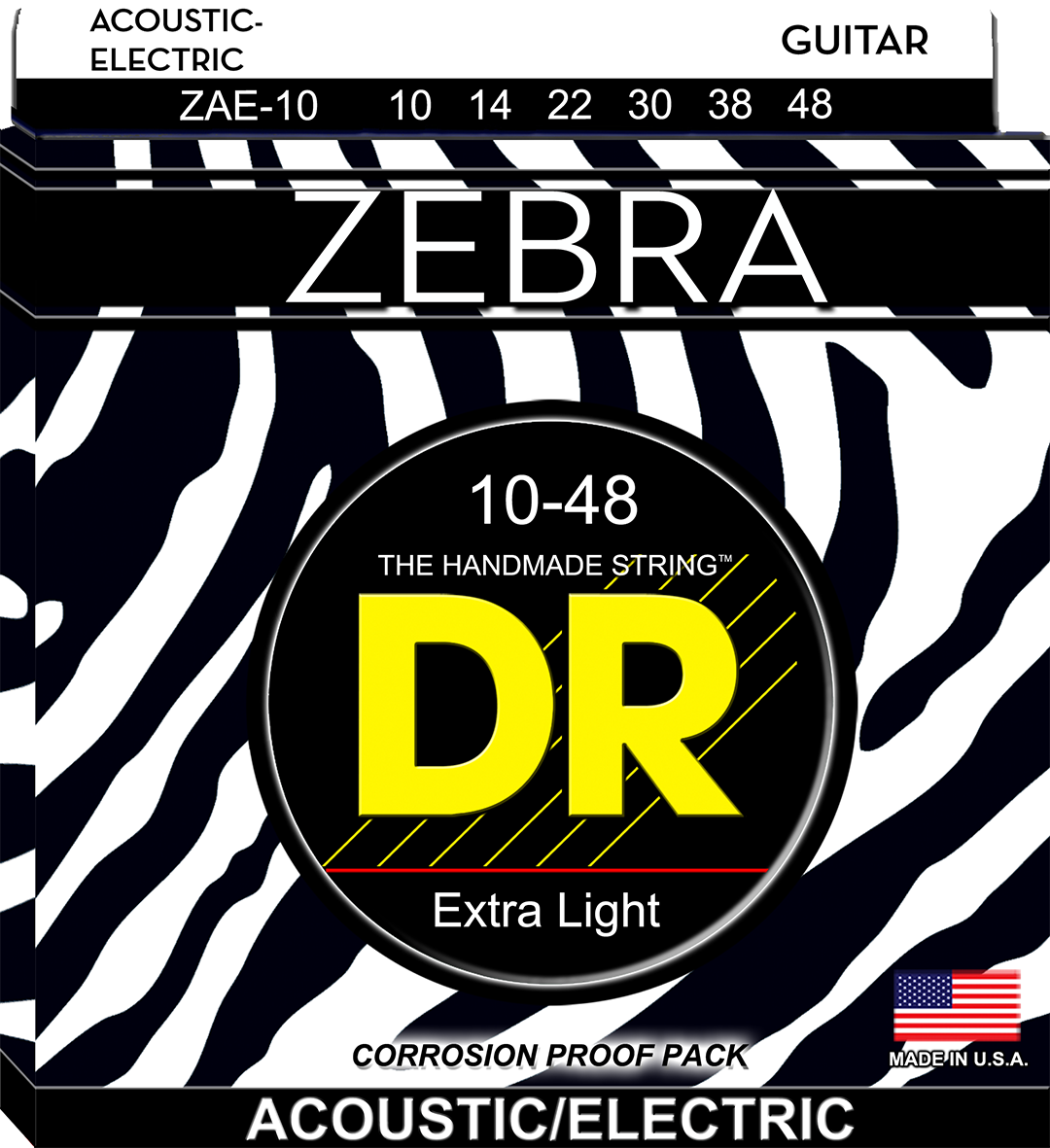 DR STRINGS ZEBRA ACOUSTIC/ELECTRIC GUITAR STRINGS, EXTRA LIGHT 10-48 - ZAE-10
