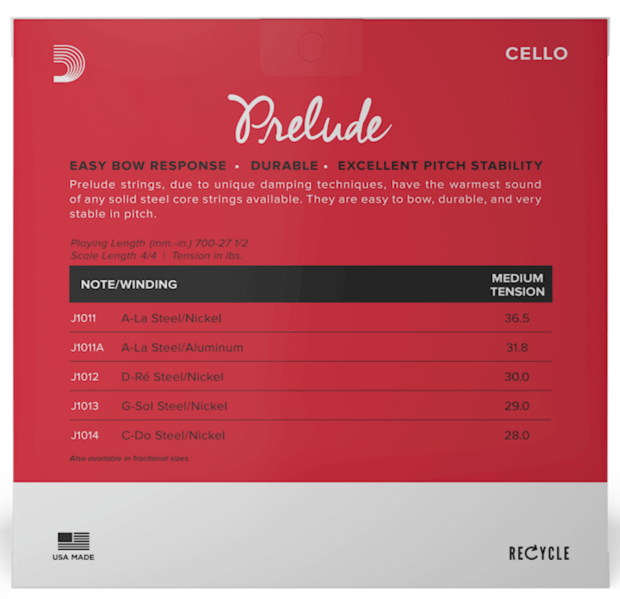 Thumbnail: D'ADDARIO PRELUDE CELLO STRING SET, 4/4 SCALE, MEDIUM TENSION